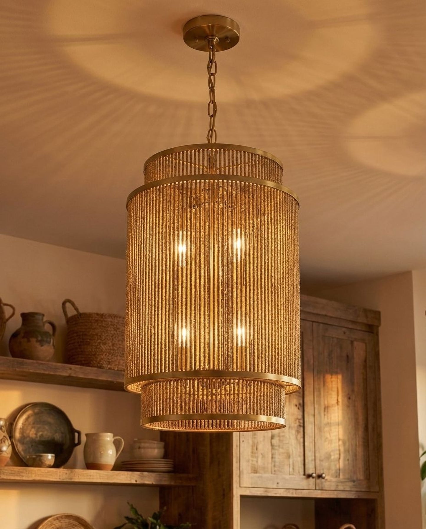 Ashburn 6-Light 25-in Pendant - Warm Brass and Rope