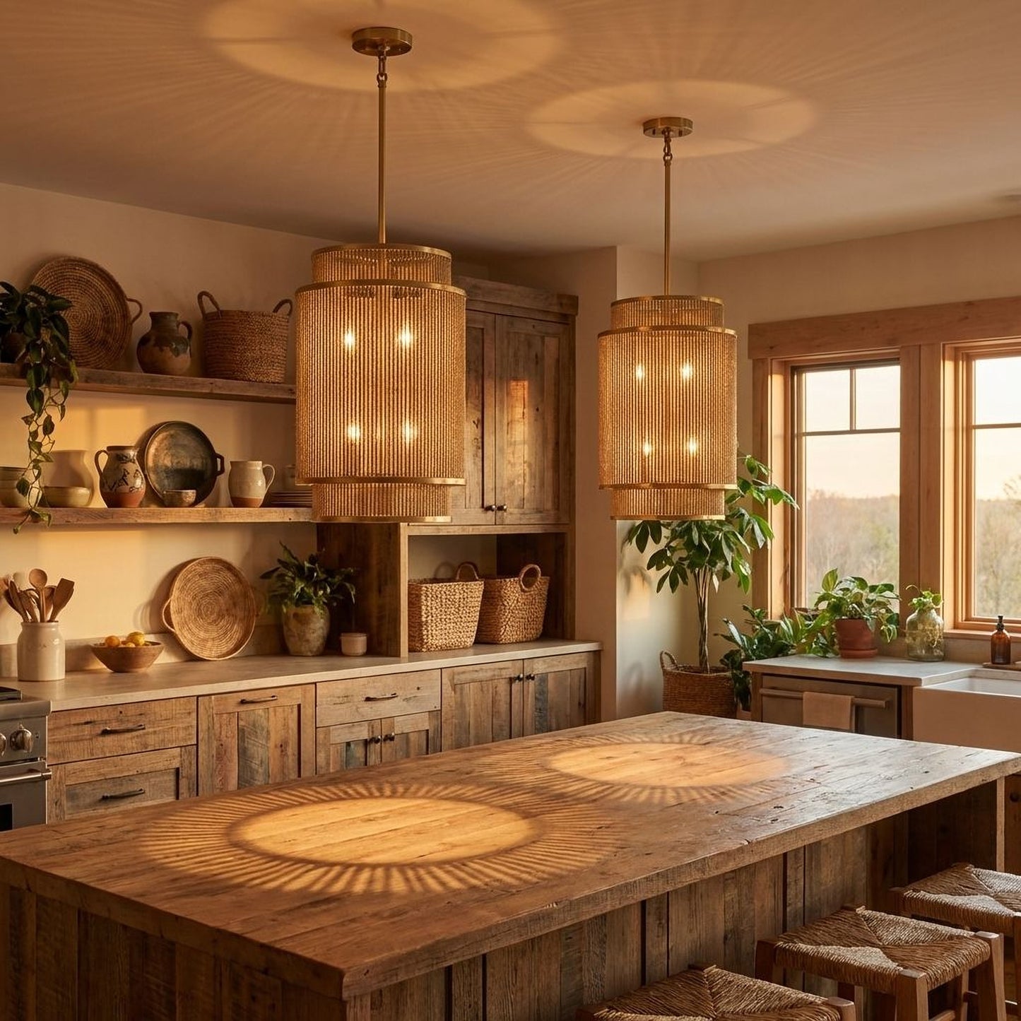 Ashburn 6-Light 25-in Pendant - Warm Brass and Rope