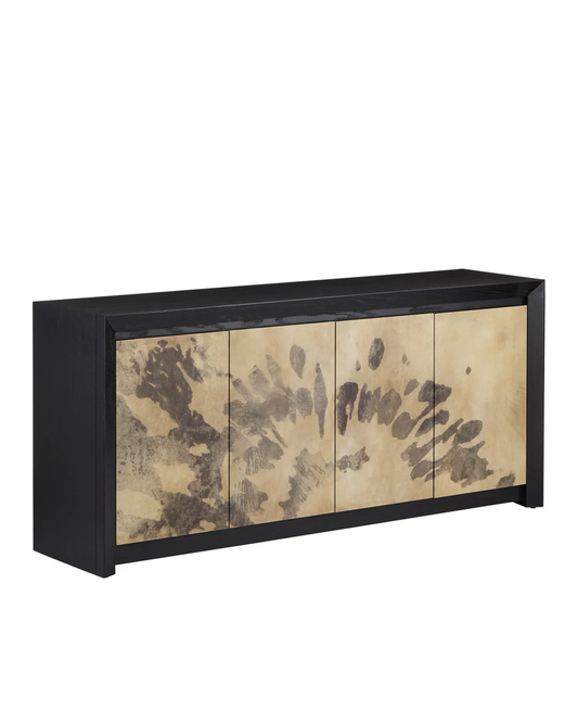 Currey and Company Karlson Faux Vellum Credenza Stained Vellum, Caviar Black