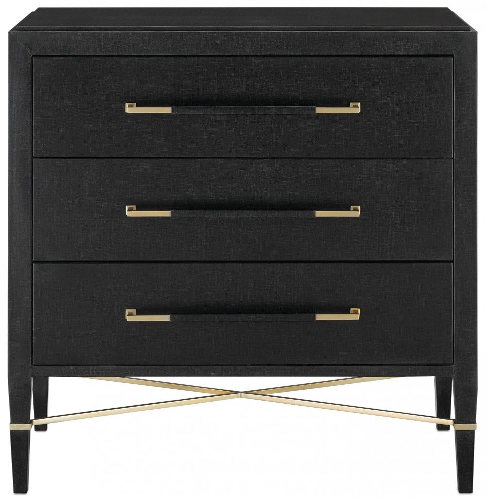 Currey and Company Verona Black Chest Black Lacquered Linen, Champagne