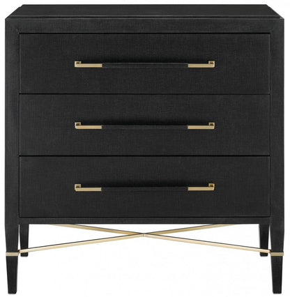 Currey and Company Verona Black Chest Black Lacquered Linen, Champagne
