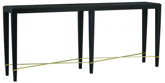Currey and Company Verona Black Console Table Black Lacquered Linen, Champagne
