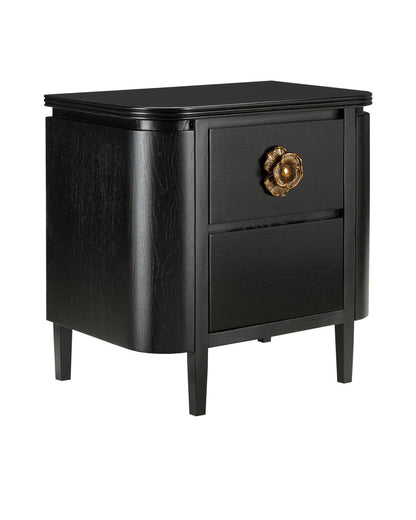 Currey and Company Briallen Black Nightstand Caviar Black, Antique Brass