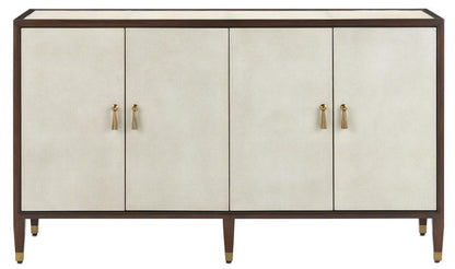 Currey and Company Evie Shagreen Credenza Ivory, Dark Walnut, Brass