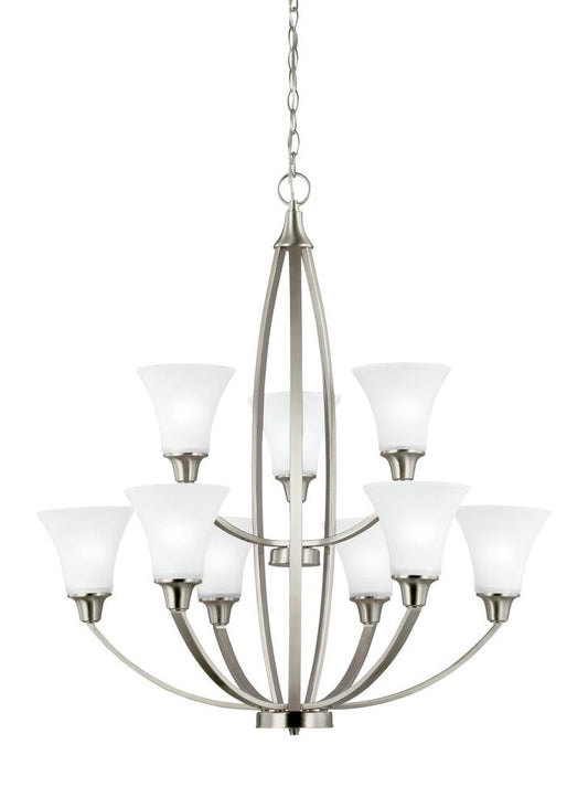 Generation Lighting Metcalf Nine Light Chandelier Brushed Nickel
