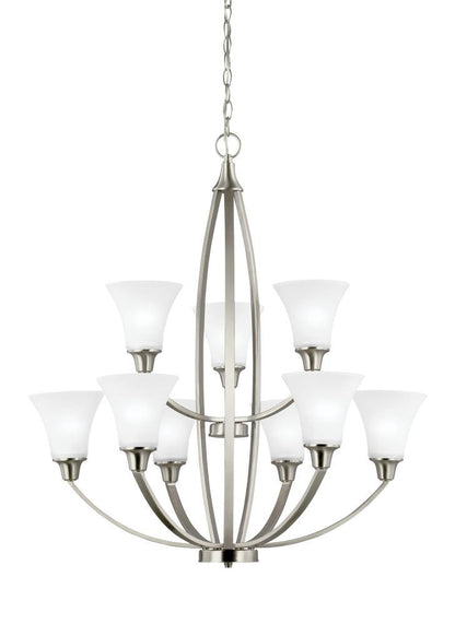 Generation Lighting Metcalf Nine Light Chandelier Brushed Nickel