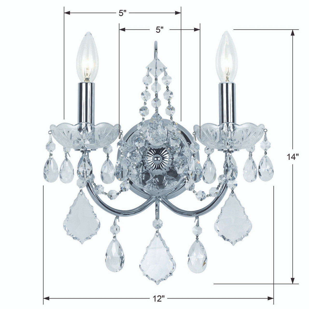 Crystorama Imperial 2 Light Wall Sconce Polished Chrome