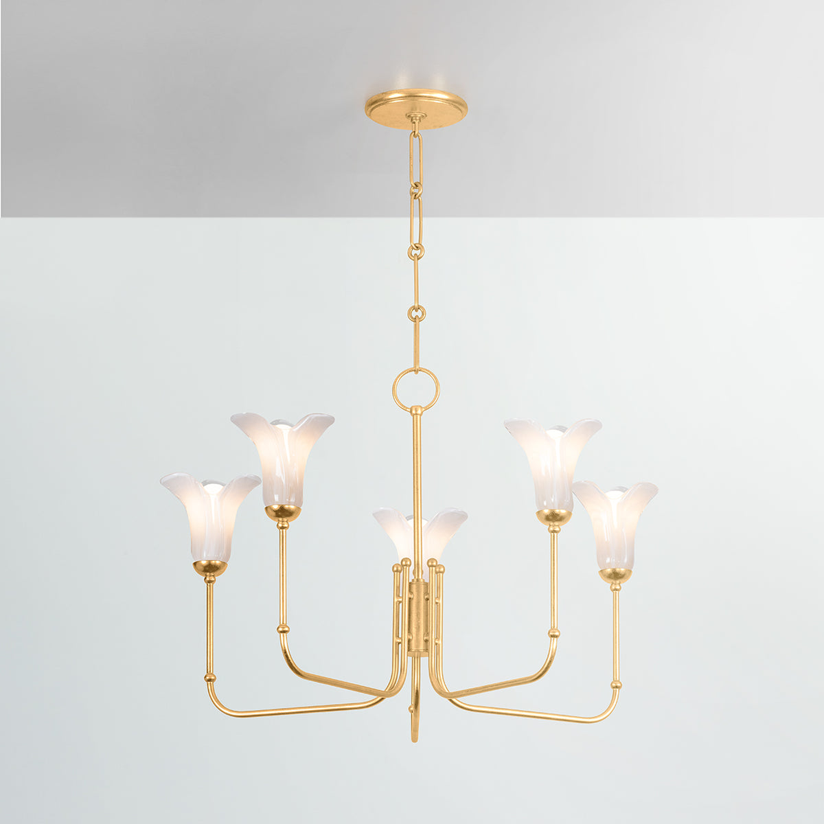 Hudson Valley Montclair 5-Light Chandelier Vintage Gold Leaf detail view 2