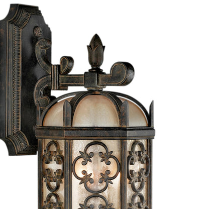 Costa del Sol Outdoor Wall Lantern, 3-Light, Marbella Wrought Iron, Iridescent Textured Glass, 33"H
