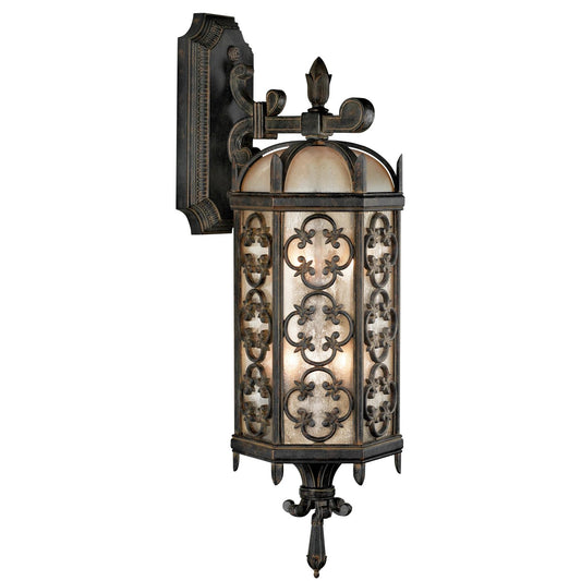 Costa del Sol Outdoor Wall Lantern, 3-Light, Marbella Wrought Iron, Iridescent Textured Glass, 33"H