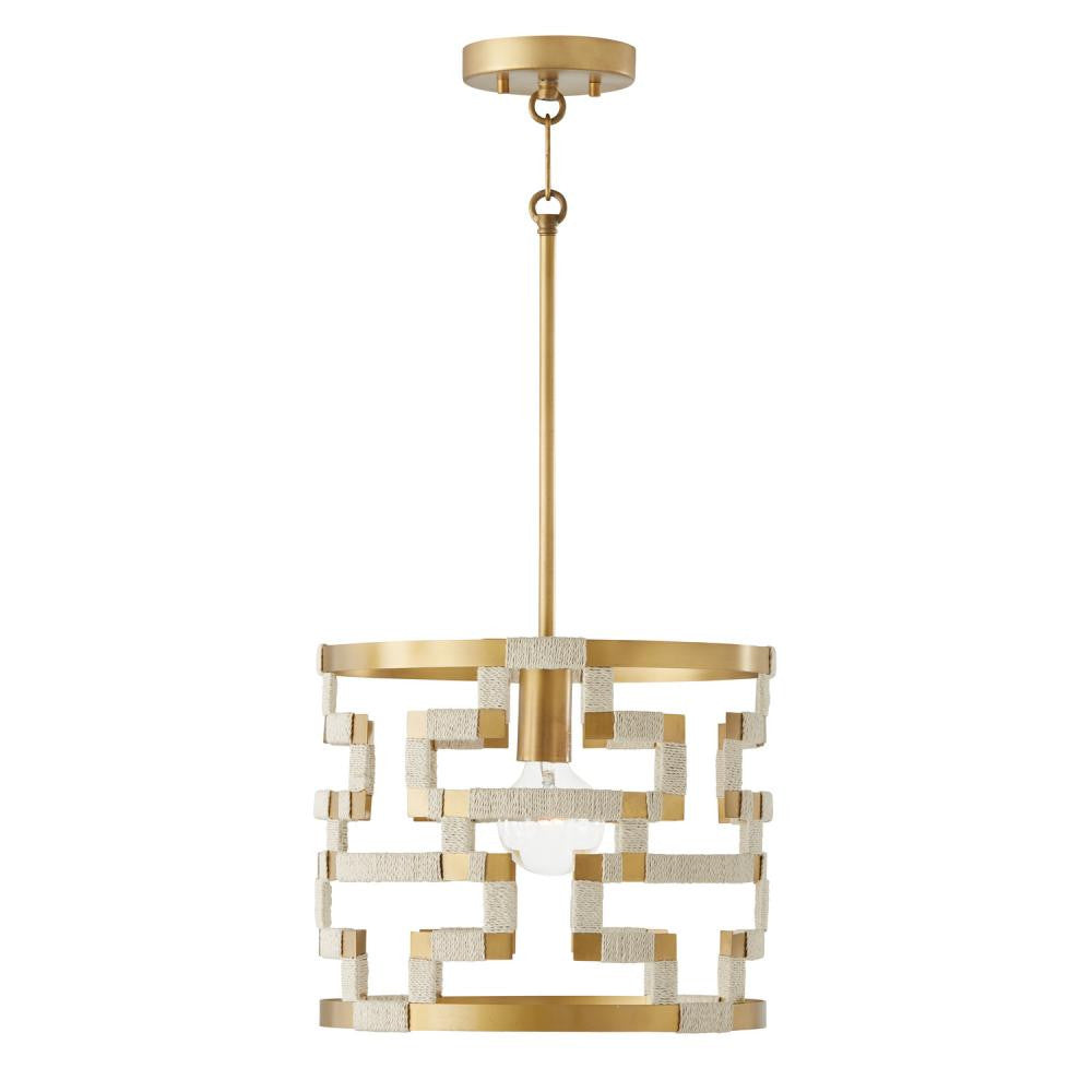 Capital Hala Pendant Bleached Natural Jute and Patinaed Brass