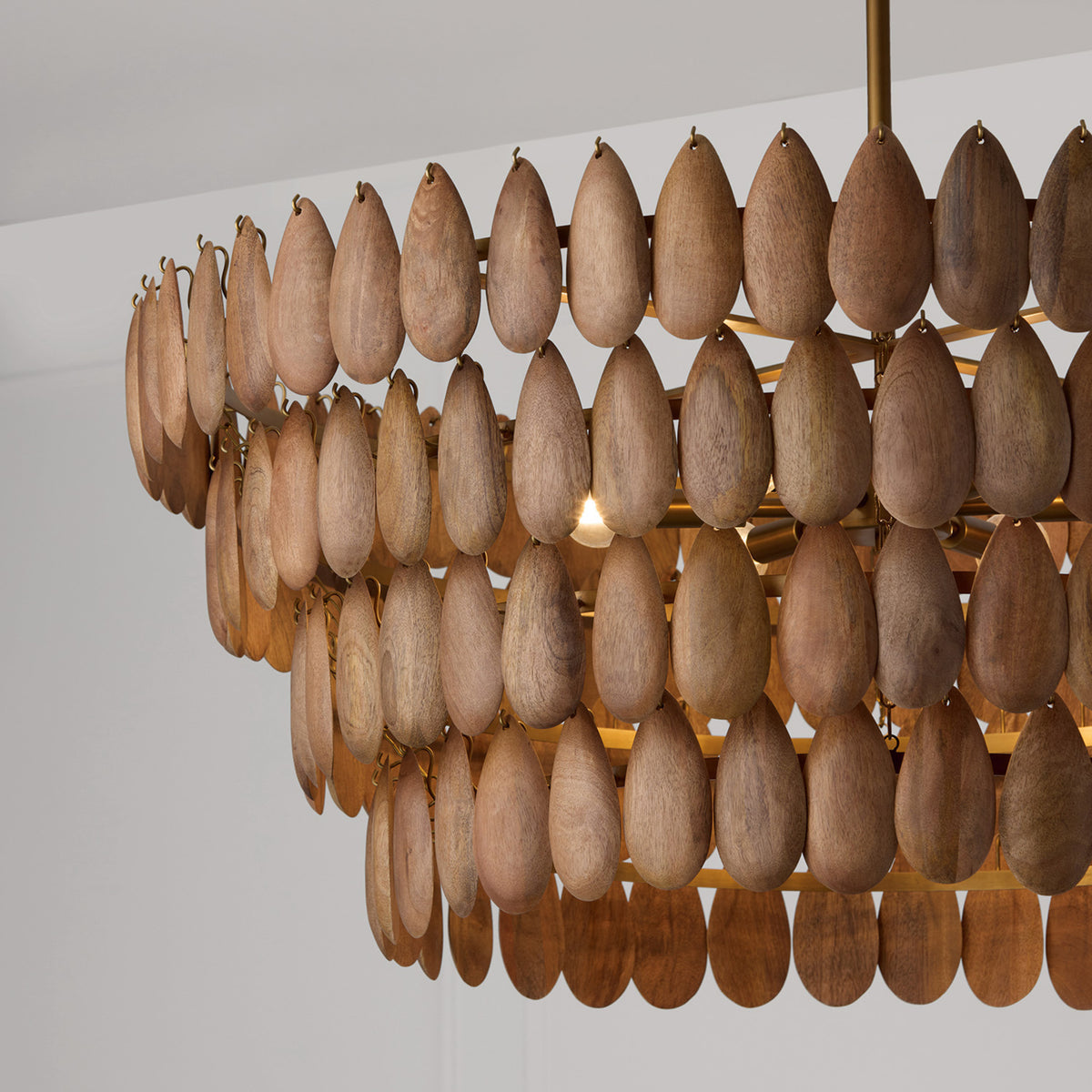 Capital Ravi Large Pendant in Light Wood and Patinaed Brass