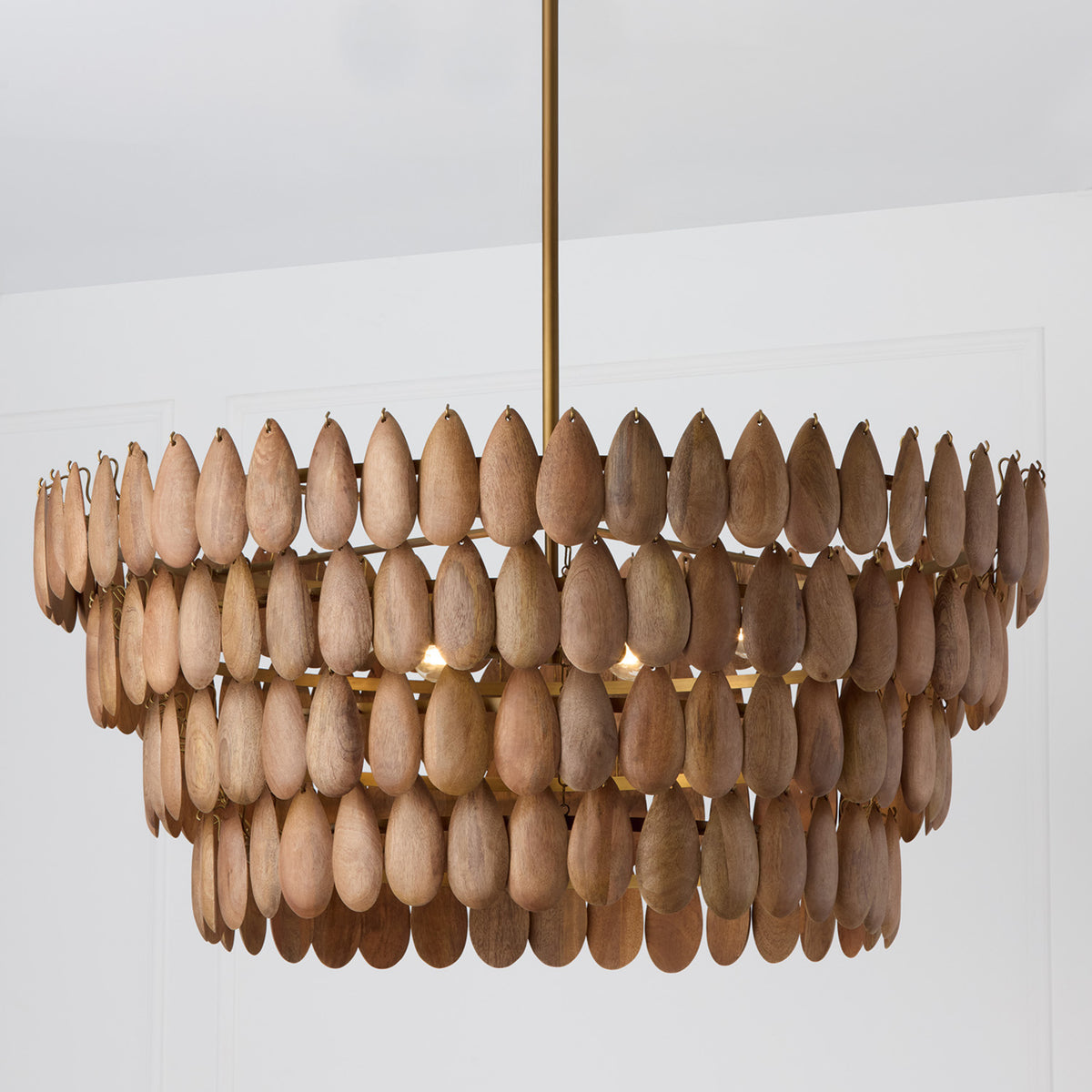 Capital Ravi Large Pendant in Light Wood and Patinaed Brass