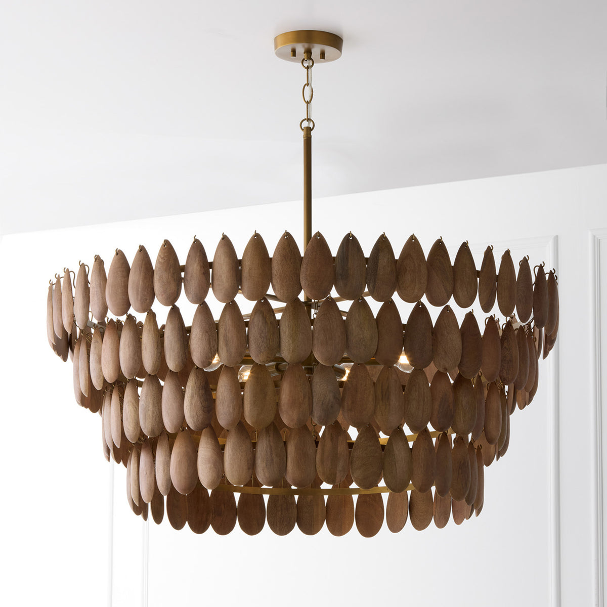 Capital Ravi Large Pendant in Light Wood and Patinaed Brass