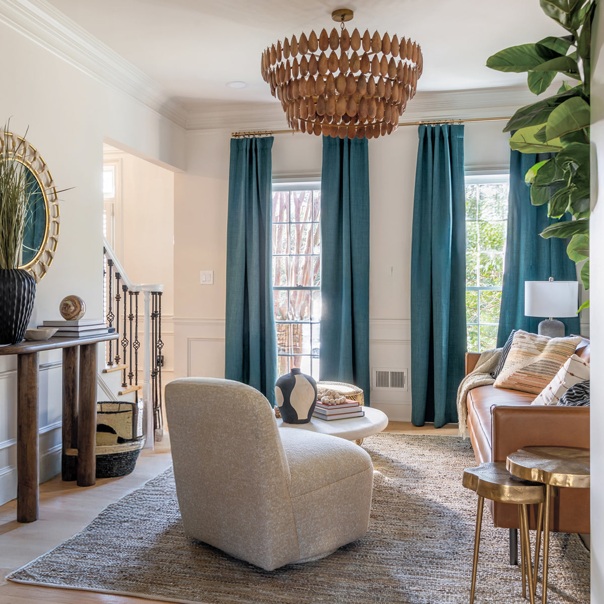 Capital Ravi Large Pendant in Light Wood and Patinaed Brass