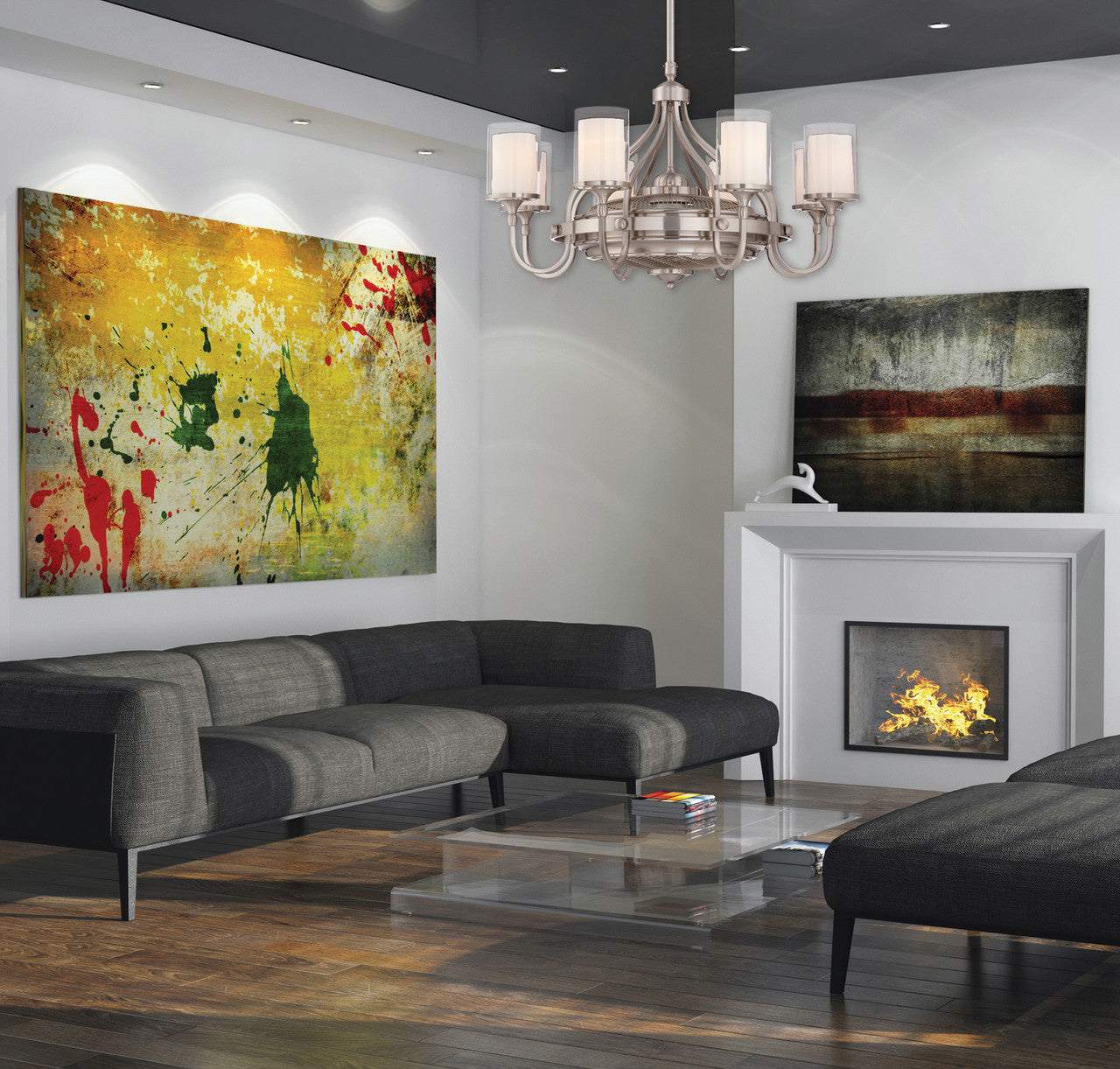 Etesian Fandelier, 8-Light, Satin Nickel, Glass Shade, 35.25"W Savoy House (36-329-FD-SN 1JXAN)