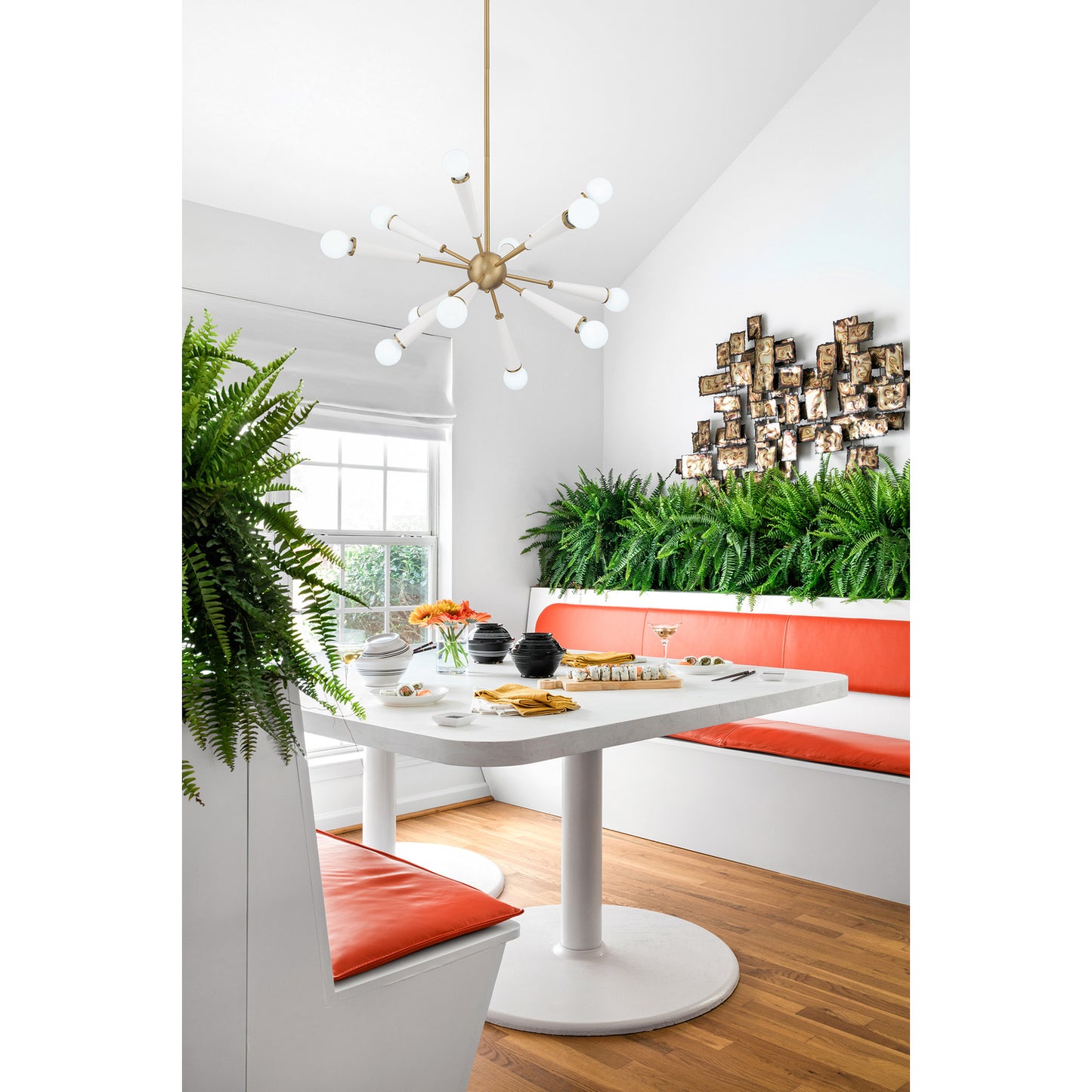 Zodiac 12 Light Chandelier - Aged Brass & Matte White