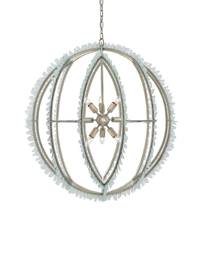 Currey and Company Saltwater Silver Orb Chandelier Seaglass, Contemporary Silver Leaf