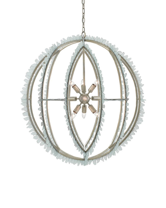 Currey and Company Saltwater Silver Orb Chandelier Seaglass, Contemporary Silver Leaf