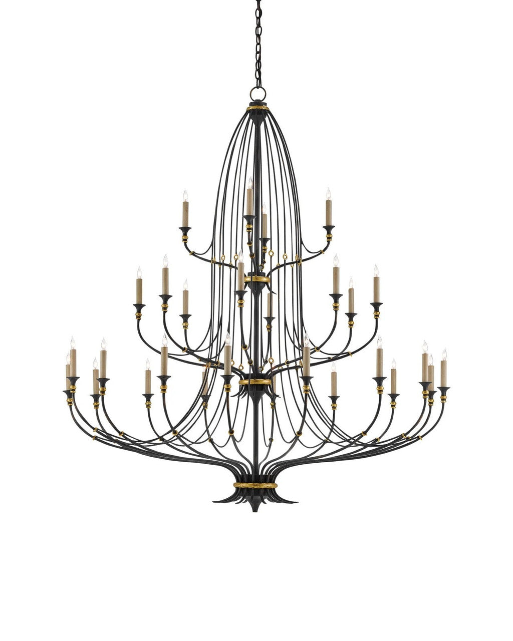 Currey and Company Folgate Grande Black Chandelier French Black, Gold Leaf