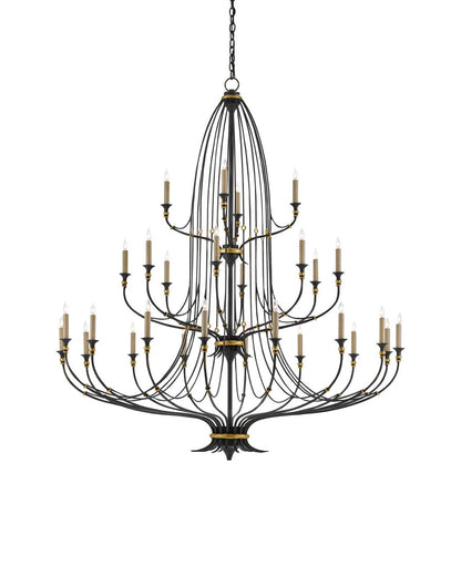 Currey and Company Folgate Grande Black Chandelier French Black, Gold Leaf