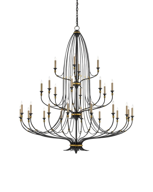 Currey and Company Folgate Grande Black Chandelier French Black, Gold Leaf