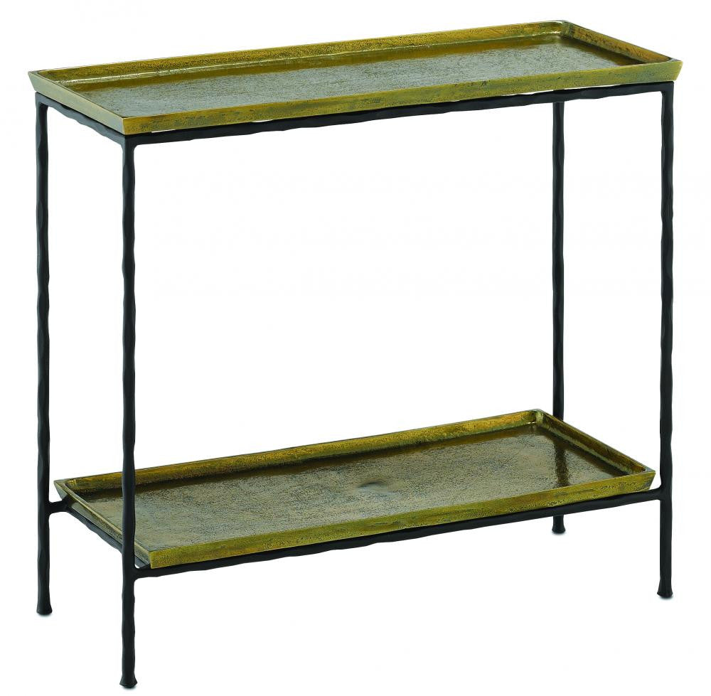 Currey and Company Boyles Brass Side Table Antique Brass, Black