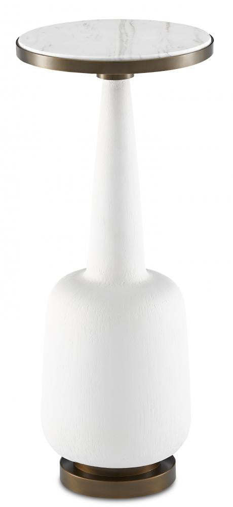 Currey and Company Greta White Drinks Table Natural, Gesso White, Antique Brass