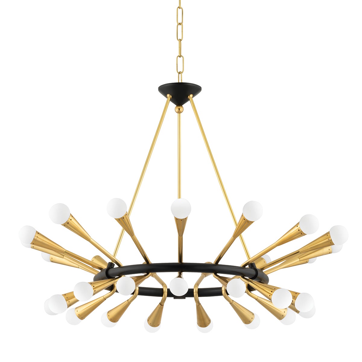 Corbett Aries Chandelier Vintage Polished Brass with Black Brass