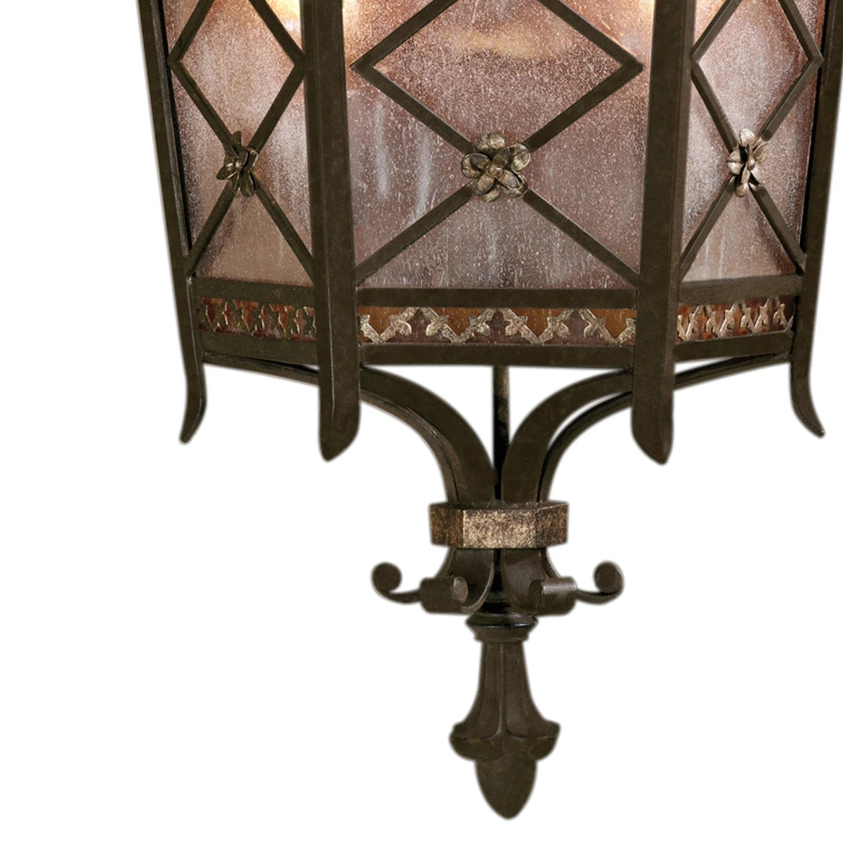 Chateau Outdoor Wall Sconce, Antiqued Glass, 2-Light, Variegated Rich Umber Patina, Gold Accent, 22"H