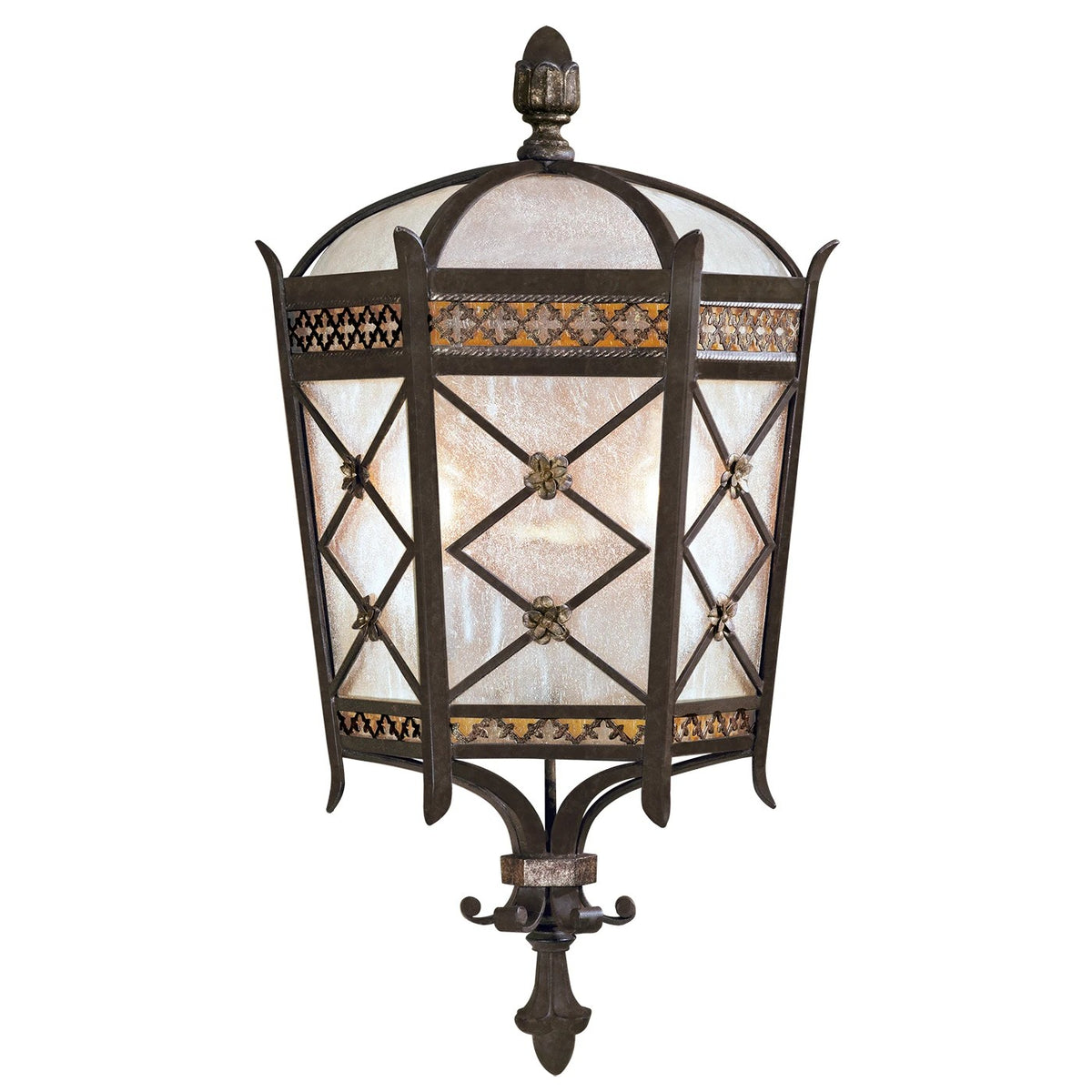 Chateau Outdoor Wall Sconce, Antiqued Glass, 2-Light, Variegated Rich Umber Patina, Gold Accent, 22"H