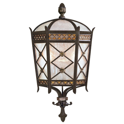 Chateau Outdoor Wall Sconce, Antiqued Glass, 2-Light, Variegated Rich Umber Patina, Gold Accent, 22"H