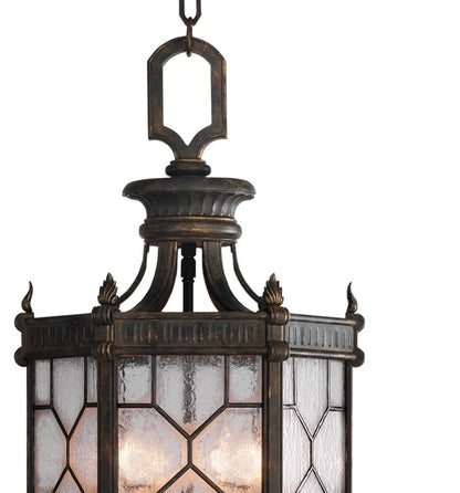 Devonshire Outdoor Lantern, 8-Light, Antique Bronze, Gold Accent, Textured Seedy Glass Panes, 16"W