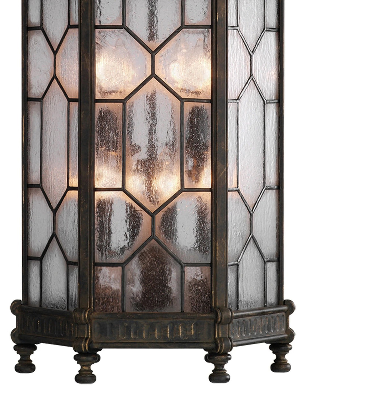 Devonshire Outdoor Lantern, 8-Light, Antique Bronze, Gold Accent, Textured Seedy Glass Panes, 16"W