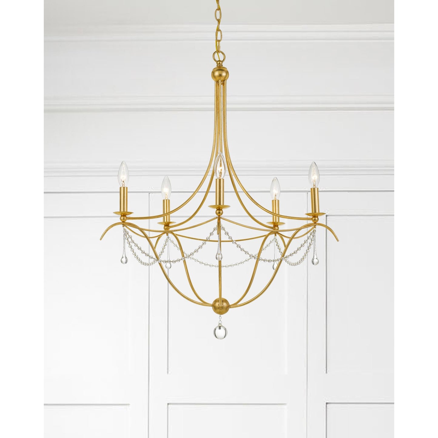 Metro 5 Light Crystal Beads Silver Chandelier