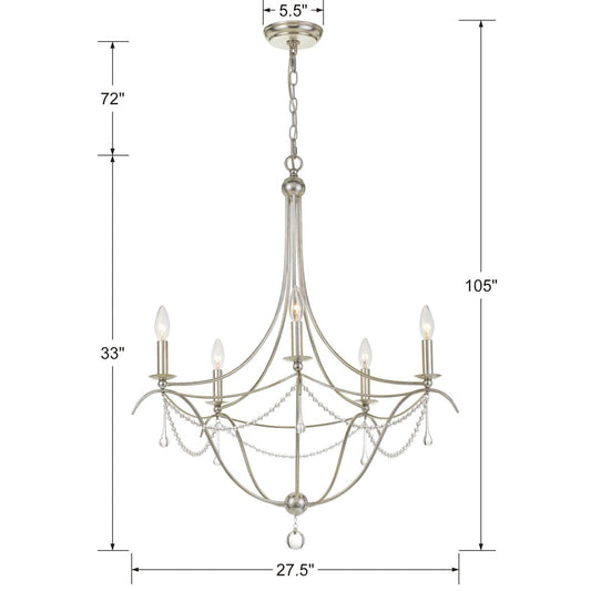 Crystorama Metro 5 Light Crystal Chandelier Antique Silver