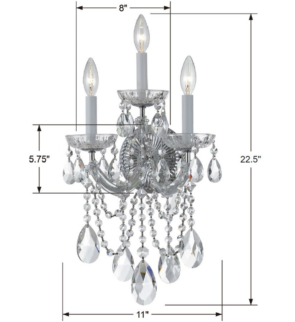 Crystorama Maria Theresa 3 Light Wall Sconce Gold