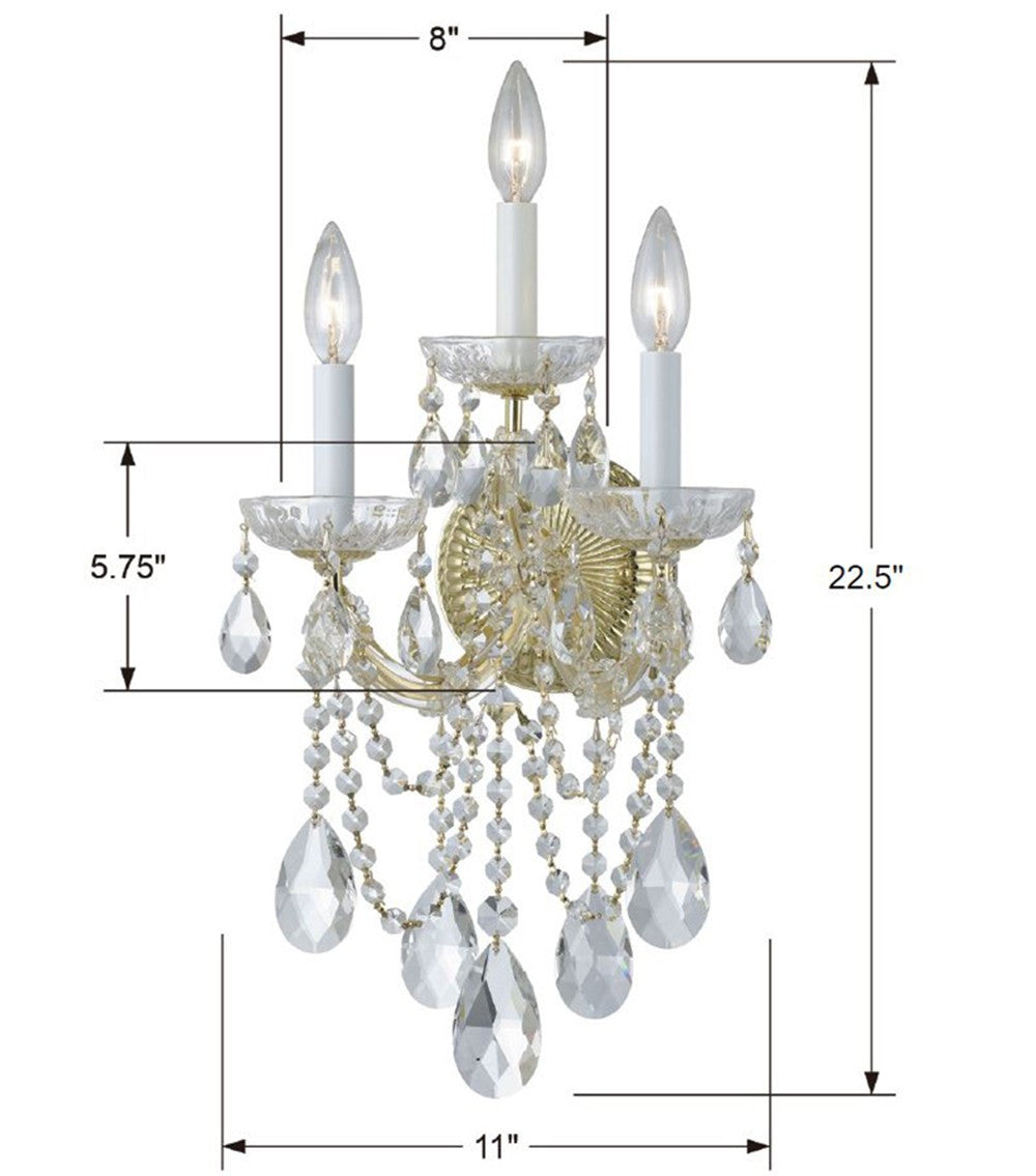 Crystorama Maria Theresa 3 Light Wall Sconce Polished Chrome