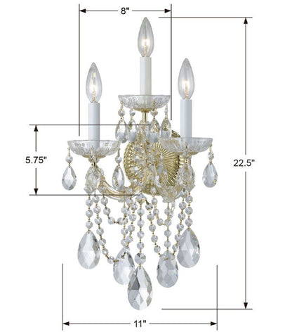 Crystorama Maria Theresa 3 Light Wall Sconce Polished Chrome