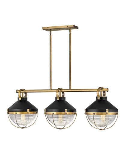 Hinkley Crew Linear Chandelier Black, Heritage Brass
