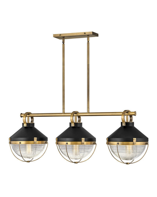 Hinkley Crew Linear Chandelier Black, Heritage Brass