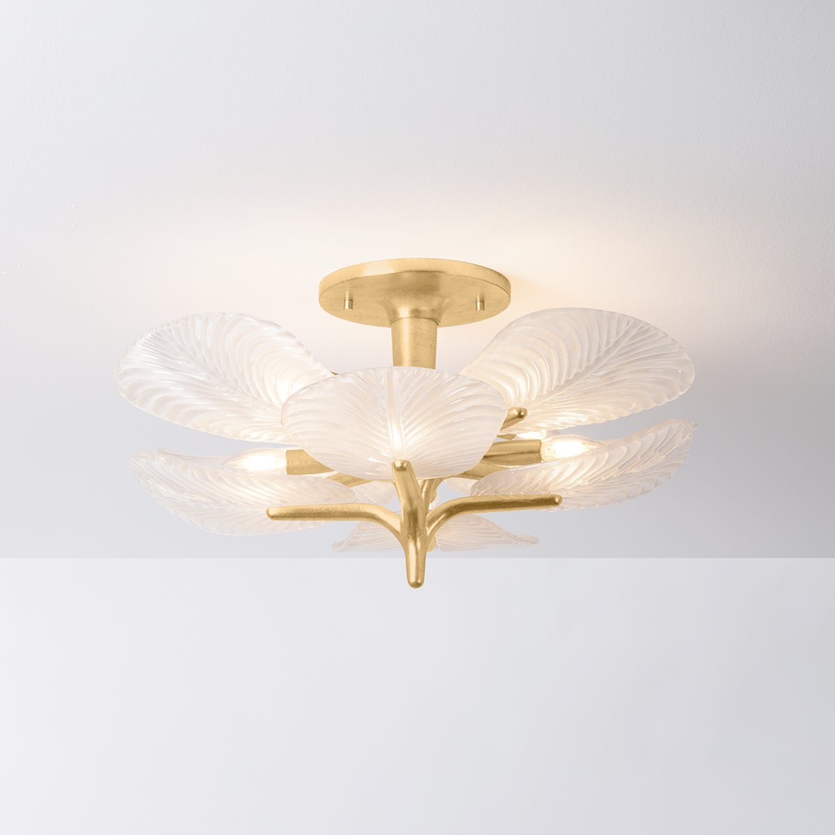 Corbett Kamal Semi-Flush Mount Vintage Gold Leaf Detail 1