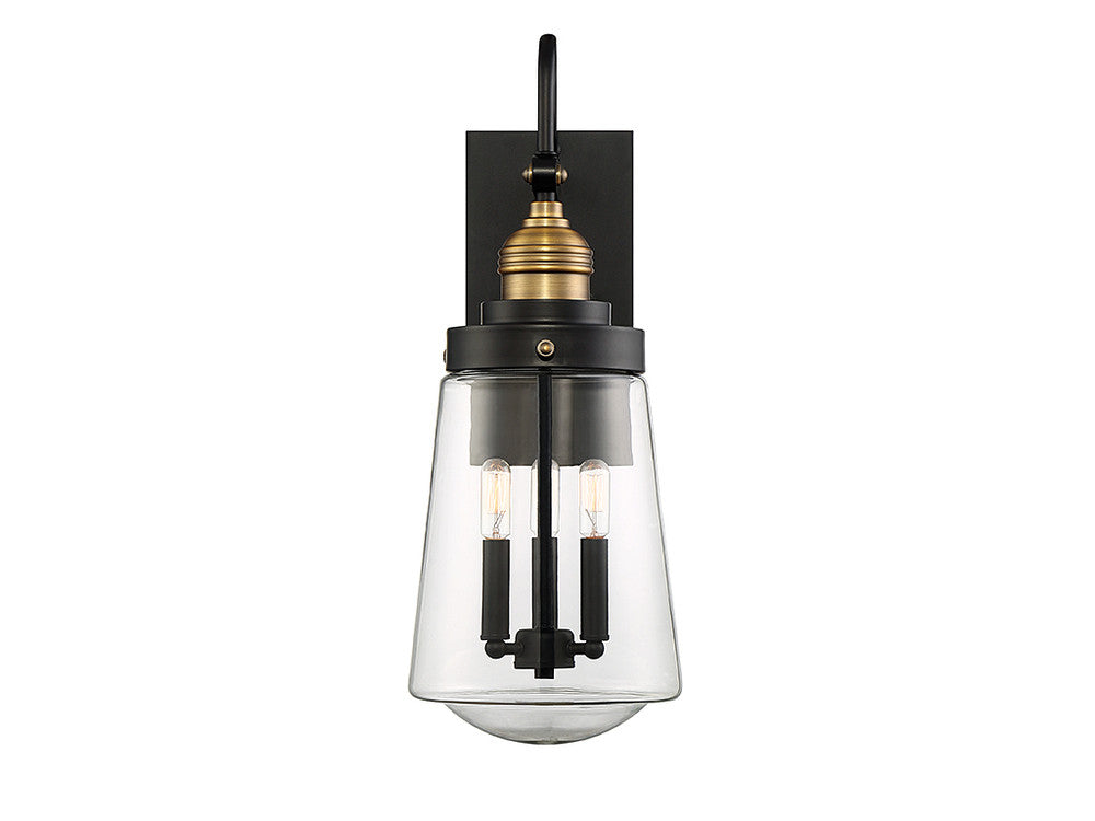 Savoy House Macauley 3-Light Outdoor Wall Lantern Vintage Black with Warm Brass
