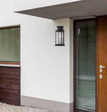 Brooke Outdoor Wall Lantern, 1-Light, Black, Glass Shade, 17"H, Savoy House (5-5910-BK 1FTRK)