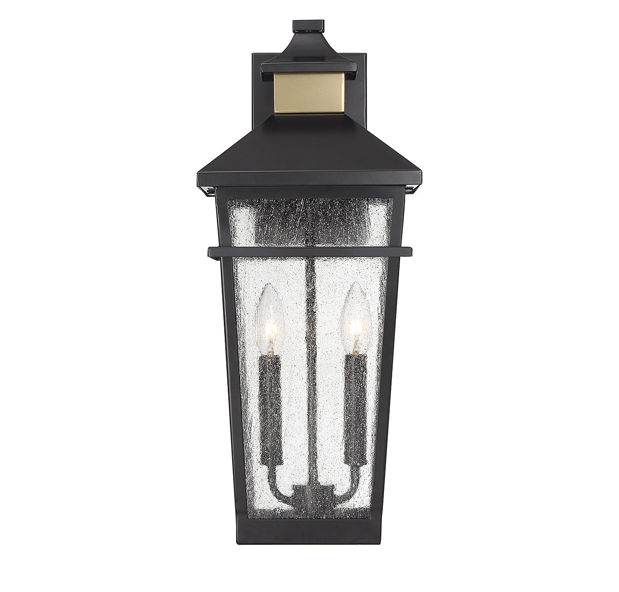 Kingsley 2-Light Outdoor Wall Lantern in Matte Black with Warm Brass Accents