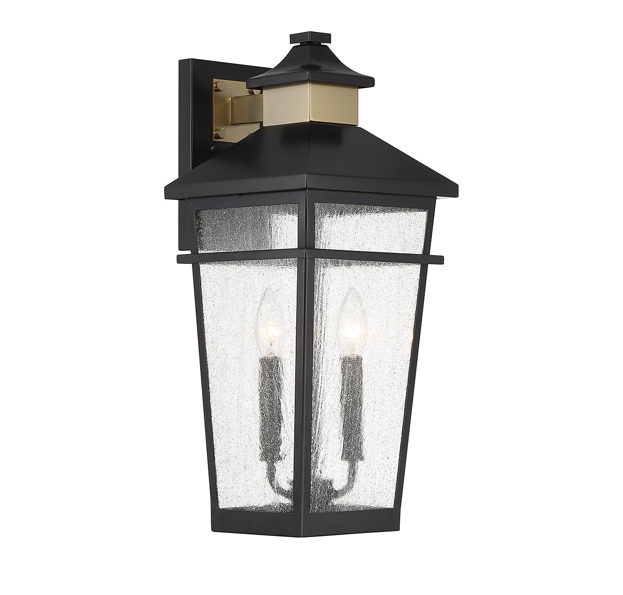 Kingsley 2-Light Outdoor Wall Lantern in Matte Black with Warm Brass Accents