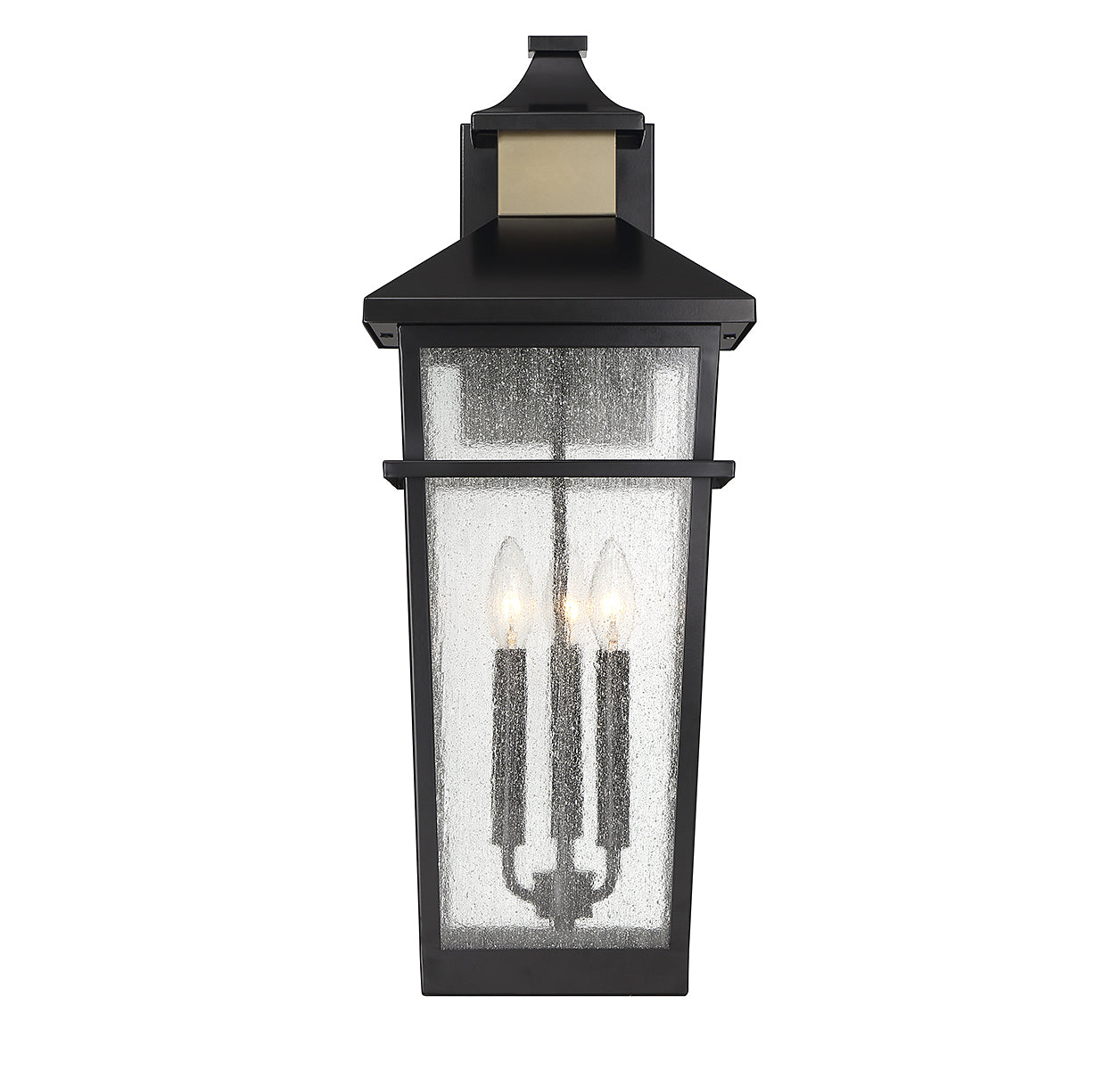 Kingsley 3-Light Outdoor Wall Lantern in Matte Black with Warm Brass Accents