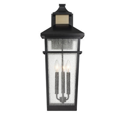 Kingsley 3-Light Outdoor Wall Lantern in Matte Black with Warm Brass Accents