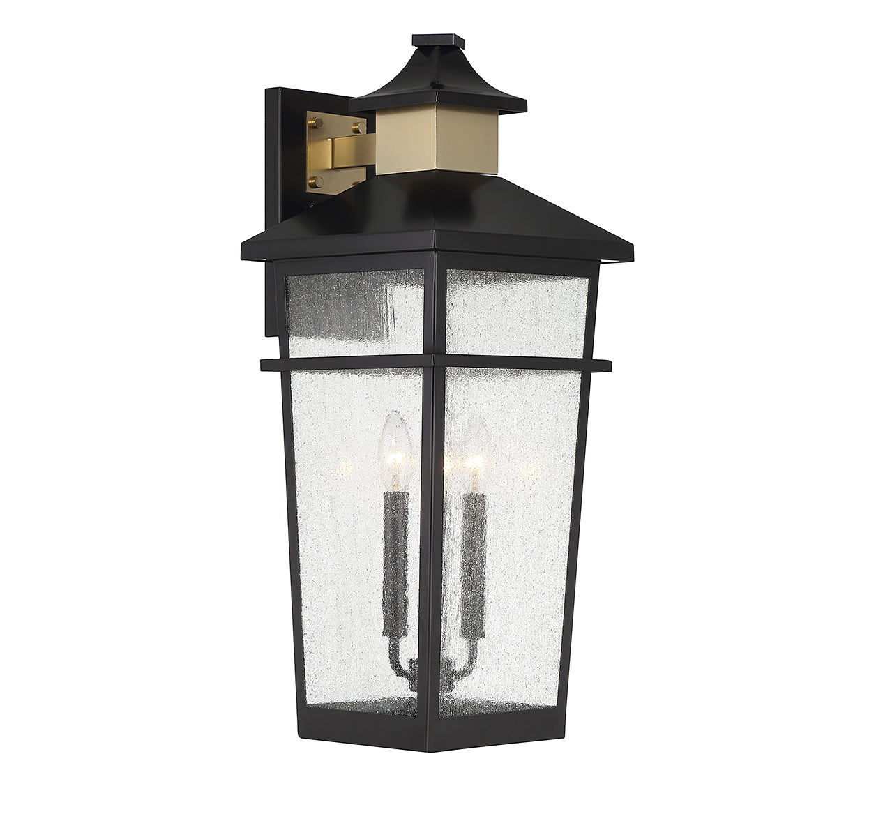 Kingsley 3-Light Outdoor Wall Lantern in Matte Black with Warm Brass Accents