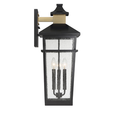 Kingsley 3-Light Outdoor Wall Lantern in Matte Black with Warm Brass Accents